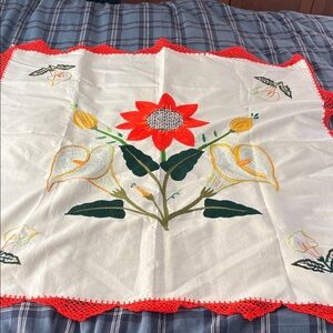 Elegant Floral Embroidered Tablecloth 37”